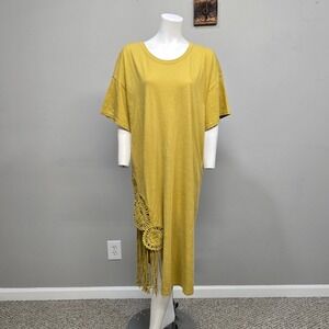 Anthropologie‎ Celandine Cover Up Dress Large Crochet Fringe Resort Oversized